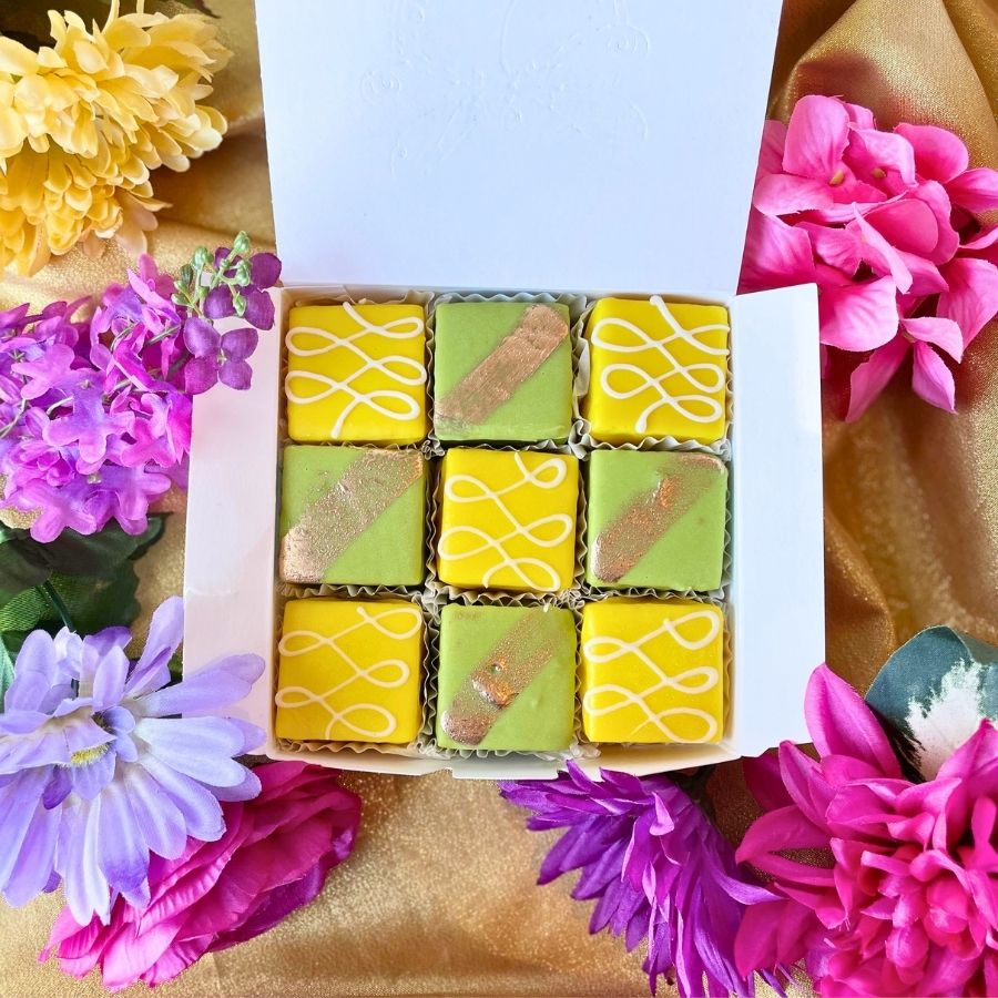 Citrus Grove Petit Fours — Lemon & Pistachio Petit Fours(9-Pack) - Dragonfly Cakes®